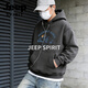 JEEP SPIRIT hooded sweatshirt for men 2026 spring new trendy brand loose versatile printed tops and jackets for men gray S 95-120 Jin Jin is equal to 0.5 kg