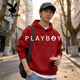 Playboy (PLAYBOY) American Heavyweight Hooded Sweatshirt Men's 2026 Spring New Loose Casual Versatile Jacket Men's Tops Men's Clothing Red S Recommendation 95-120Jin Jin equals 0.5 kg