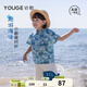 YOUGE Infant Ocean Whale Print Lapel Short Sleeve 2026 New Cute Loose T-shirt for Children and Middle School Tide Blue 90 cm