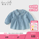 DAVE&BELLA children's shirts 2026 spring new pure cotton girls' denim shirts for baby girls long-sleeved tops children's clothes denim blue ready stock 120 cm (recommended height 110-120cm)