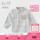 DAVE&BELLA boys' shirts baby long-sleeved tops children's shirts spring new children's clothing plaid shirt children's clothes blue plaid in stock 110 cm (recommended height 100-110cm)