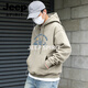 JEEP SPIRIT hooded sweatshirt for men 2026 spring new trendy brand loose versatile printed tops and jackets for men gray S 95-120 Jin Jin is equal to 0.5 kg