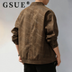 GSUE American retro tie-dye distressed lapel jacket men's spring new loose trendy brand casual workwear jacket brown M suitable for 100-120Jin Jin equals 0.5 kg