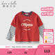 DAVE&BELLA children's long-sleeved T-shirt spring new pure cotton boy's bottoming shirt big children fake two-piece top little boy pullover red ready stock 110 cm (recommended height 100-110cm)