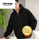 JEEP SPIRIT hooded sweatshirt men's 2026 spring zipper cardigan loose versatile jacket men's tops black M
