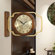 Moyang doppelseitige Wanduhr Zweiseitige Uhr Home Wohnzimmer Amerikanisches Solid Wood Restaurant Hanging Watch Moderne einfache Uhr Hängende Wand 9196 Walnuss-Double-Seite Viewing