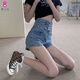 缘梦韵高腰牛仔短裤女夏季2025年新款设计感a字超短裤薄款显辣妹热裤 9893浅蓝 L