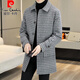 Pierre Cardin men's woolen coat plaid winter high-end Nizi windbreaker British style mid-length woolen coat 1005 black cotton version 3XL