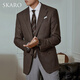 SKARO【澳洲纯羊毛】秋冬正装西服外套男商务修身咖色千鸟格西装 棕色SKV281-2 46