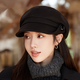 JIASHENGXI Autumn and winter new hat women's Korean version versatile button octagonal hat big head circumference showing face little internet celebrity painter hat beret black 56-58CM