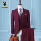Playboy Winter Suit Men's British Lang Wedding Suit Slim Three-piece Business Formal Casual Suit Black S