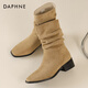 Daphne Western Cowboy Pile Boots Kurze Stiefel Damen 2025 Neu Herbst und Winter Retro Wildleder Spitze Martin Stiefel Damen Neu Khaki 38