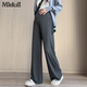 
Miduli pregnant women's pants spring and autumn wide-leg pants new product casual straight-leg pants trousers side waist drawstring glutinous rice pants dark flower gray XL