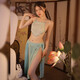
Women's pajamas sexy suit Role play uniform seductive short skirt Secretary uniform Maid battle robe 6198 lace spliced ​​retro pleated suspender skirt + pants