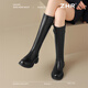 ZHR long boots for women, fashionable pleated knight boots, women's winter velvet tall thick-soled women's boots BL323A black 37