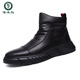 Woodpecker leather shoes men's 2025 new soft sole soft leather Martin boots men's casual men's trendy leather boots genuine leather high top men's shoes black four seasons 41