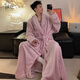 Green warehouse autumn and winter coral velvet nightgown men's winter plus velvet thickened warm five-star hotel bathrobe plus fat plus size pajamas black and gray long loose version 3XL size
