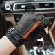 NOOLDERS Men's Warm Genuine Leather Gloves Half Finger Driving Gloves Half Fingerless Cycling Motorcycle Sheepskin Gloves Thin Designer Style Black (Silk Lining) M Size