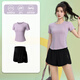 
Best Furniture Professional Running Sports Set Women's Anti-Exposed Summer Breathable Yoga Suit Pink Purple Top + Purple Shorts M