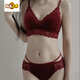 MIDNITE STAR underwear women's thin large breasts showing small breasts push-up bra sexy French wire-free red bra wedding animal year burgundy suit 32/70B