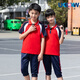 XQBKUW夏季初中小学生校服男女高中班服幼儿园园服短袖运动套装logo定制 红色长裤两件套5155 155