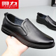 Pull-back leather shoes for men, cowhide business casual shoes for men, slip-on slip-on shoes for middle-aged and elderly people, simple and comfortable non-slip shoes, black 42