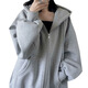 OYZ trendy gray hooded sweatshirt for women spring and autumn thin vintage zipper cardigan jacket new loose trendy ins gray M