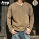 JEEP SPIRIT Jeep American retro men's henley shirt long-sleeved washed distressed t-shirt men's heavy henley collar top brown original M