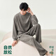 Anzhiban JuhaoSleep Couple Pajamas Warm Australian Plush Casual Solid Color Loose Long Sleeve Women's Home Clothes Can Be Weared Outside Xianchun Green (Male) L