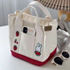 Xingxi's new cartoon cute thickened canvas handbag portable shoulder bag for mom to carry when going out, handbag small bag red and white strawberry bunny 22*17.5*21cm