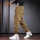 Romon Arbeitshose Herren Sommer Neue amerikanische Modemarke Trendy vielseitig kleine Füße Harlen Neun-Punkte-Sport-Langhosen Dyl-2506 Kamel gelb 2xl