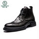 Woodpecker Herren High Top Herbst und Winter Martin Leder Business Round-Toe-Leder-Schuhe Reißverschluss Stiefel Dicke einzige britische Arbeit Lederstiefel Schwarze 315-3 Single Leder 42