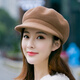 Woodpecker Hat Women's Korean Style Autumn and Winter Woolen Beret British Style Fashion Versatile Duck Bill Octagon Hat Caramel Color M Adjustable (54-59c)