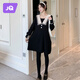 
Jingqi (JOYNCLEON) maternity suit autumn and winter two-piece set pregnant mothers knitted dress belly support leggings suit spring and autumn loose black dress + black pantyhose L