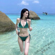 Chu Feng same style bikini European and American ins sexy bikini swimsuit split hot girl pure lust style satin green L
