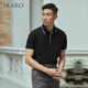 SKARO【含桑蚕丝 可机洗】商务POLO衫男士翻领休闲短袖T恤夏 黑色SKP671 L （=衬衫41码）