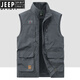 JEEP SPIRIT吉普户外工装钓鱼马甲男春秋季新款多口袋摄影休闲宽松百搭外套 军绿色(677春秋款) 3XL 建议165-180斤