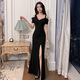 
Kunlinyi Nightclub Beautiful evening dress Sexy temperament Off-shoulder slim dress Foot bath technician work clothes Sauna long skirt 3883 Black S