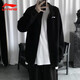 Li Ning (LI-NING) Jacket Men's Spring and Autumn Sweater Sports Men's Cardigan Loose Sports Knitted Top Casual Men's Fitness Casual Wear Basic Black (Stand-Collar) L