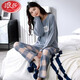 
LangSha brand pajamas autumn and winter women's cotton long-sleeved trousers round neck for students to wear casual and simple home clothing set XB9905 women's L