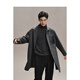 PEACEBIRD Men's Woolen Coat Mid-Length Men's Winter Loose Coat Casual Texture Commuting Black Gray L