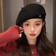 妙奕嘉羊毛贝雷帽女帽子秋冬女士报童帽2024新款春秋时尚洋气画家帽百搭 毛呢小尾巴金属扣贝雷帽【黑色】