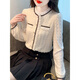 Woodpecker fashionable age-reducing long-sleeved tops for women 2025 autumn and winter new velvet bottoming lace shirt with apricot velvet XL 115-125Jin Jin is equal to 0.5 kg