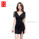 筏芯夜场工作服女夜总会连衣裙女深V礼服足疗足浴技师工作服性感包臀 3882黑色 3XL  建议135-150斤