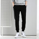 Mulinsen sweatpants men's summer thin loose straight casual pants men's autumn and winter plus velvet thickened warm trousers loose plus size youth outdoor running wardrobe pants men 719 black tying feet (regular) L