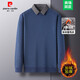 Pier Cardin brand waffle fake two-piece long-sleeved T-shirt for men in autumn and winter plus velvet thickened shirt collar warm POLO sweater 7227 thickened black plus velvet 17088AL suitable for 120-140Jin [Jin equals 0.5 kg]