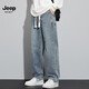 JEEP SPIRIT吉普宽松直筒复古牛仔裤男2025夏季薄款男士阔腿美式工装长裤子 1518怀旧蓝 常规 L 【110斤-130斤】