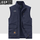 JEEP SPIRIT吉普户外工装钓鱼马甲男春秋季新款多口袋摄影休闲宽松百搭外套 军绿色(677春秋款) 3XL 建议165-180斤