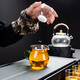 Glass tea set, household complete set of black tea tea set, transparent filter tea maker, thickened heat-resistant simple tea cup, 10-head glass_double-layer cup_covered bowl