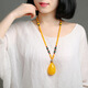 Beeswax water drop pendant Baltic gold honey optimized pendant women's all-match sweater chain artificial amber necklace picture color beeswax pendant set